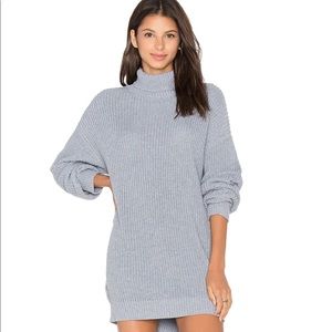 Lovers+Friends Christina Turtleneck Rib Knit Sweater Dress in Gray Sz L